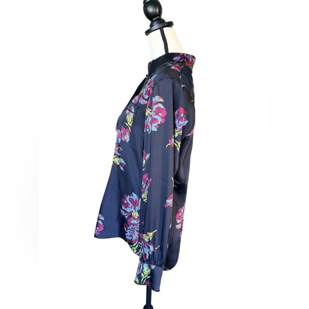 CINQ À SEPT Blanche Rhinestone Embellished Floral Print Blouse size M - Picture 4 of 9